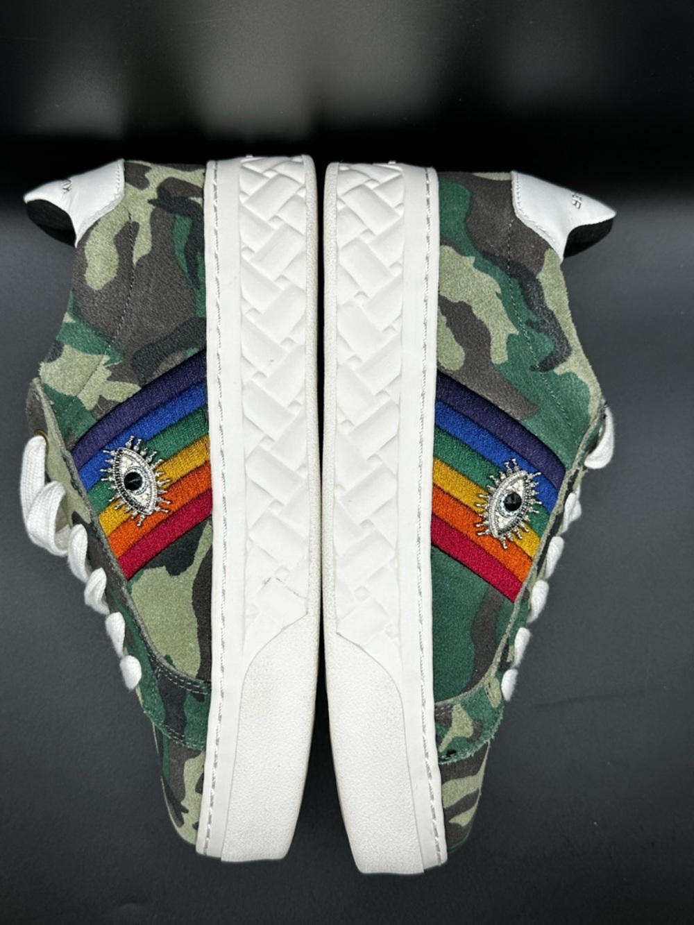 Kurt Geiger Camouflage Sneakers with Rainbow Stripe and Eye Emblem W-5 - Picture 8 of 13